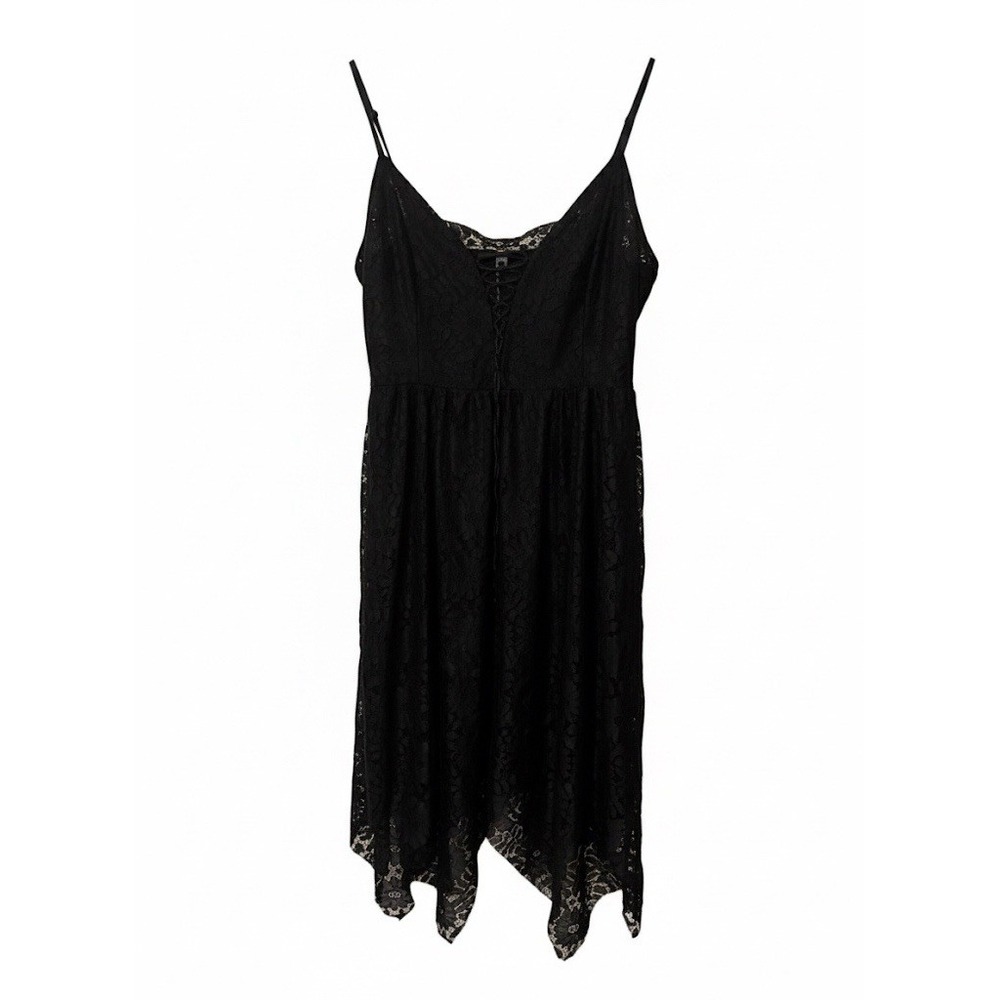 Nextmia Black Lace Camisole Slip Dress Sz 16 Dainty Eyelet Handkerchief Hemline